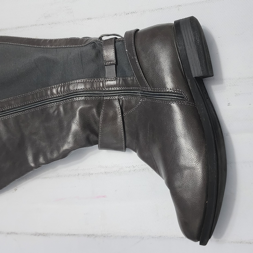 Gray Heeled Boots with Adjustable Strap